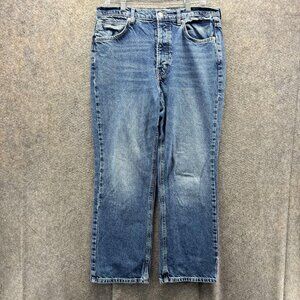 Free People Jeans Womens 30 Blue Button Fly High Rise Straight Leg Denim Baggy